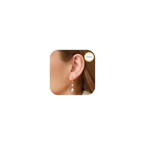 Image of LOLIAS Pearl Drop Earrings - Sterling Silver & White Pearl Dangle Earrings - Hypoallergenic & Lightweight - 9ct Gold Plated Jewellery