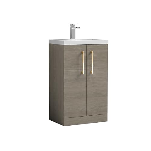 Image of Balterley Vanity Unit with Basin Floor Standing, Soft Close 2 Door with Rectangular Sink, 1 Tap Hole Bathroom Vanity Units with Basin, Bathroom Sink Storage Cabinet - 510 x 360 x 840mm (Solace Oak)