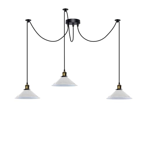 Image of DC VOLTAGE 3 Head Spider Lights Metal Cone Shaped White 22 cm Shades Industrial Pendant Lights with 2m Adjustable Cable for Kitchen Island Living Room Bed Room