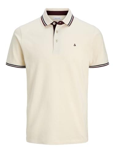 Image of JACK & JONES Mens Male Poloshirt Einfarbig Polo Shirt, Antique White, XL UK