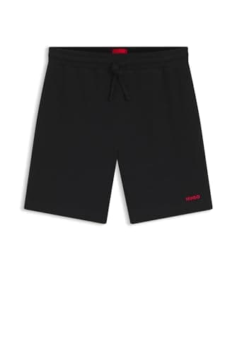 Image of HUGO Mens Austin Shorts Waffle-Structured Pyjama Shorts with Embroidered Logo Black