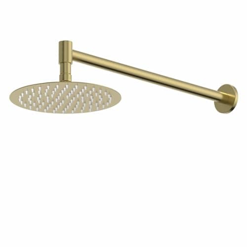 Image of Architeckt® Modern Bathroom Rainfall Drencher Shower Head, Wall Mounted Arm, Large Round Stainless Steel Adjustable, Rub Clean Nozzles, Brushed Brass