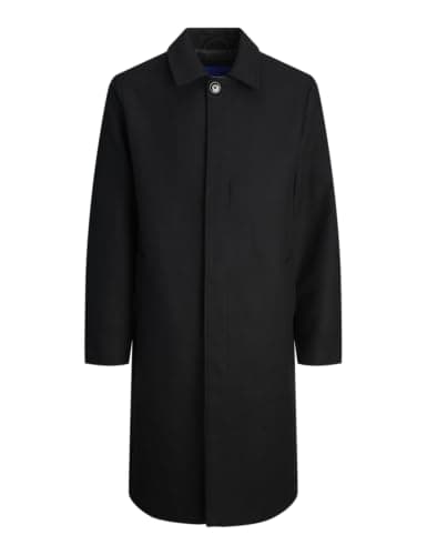 Image of JACK & JONES Men's Jornorrebro Wool Blend Mac Coat, Black, XL