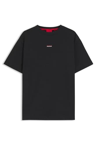 Image of HUGO Mens Split Logo T-Shirt Relaxed-fit Pyjama T-Shirt in Cotton with Logo Print Black