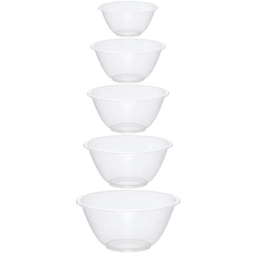 Image of eMKay® Set of 5 Clear Plastic Mixing Bowls (15cm,18cm,20cm,25cm,30cm) BPA-Free, Lightweight Food Microwave Dishwasher Safe | Multipurpose Nesting Bowl Set for Kitchen Baking Salad Parties Outdoor Use