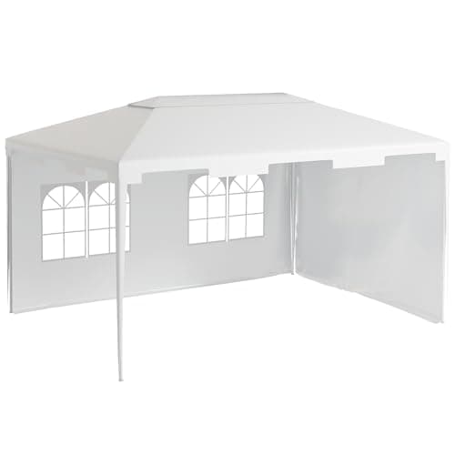 Image of Outsunny 3 x 4 m Garden Gazebo Shelter Marquee Party Tent with 2 Sidewalls for Patio Yard Outdoor - White