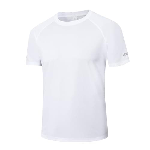 Image of Cimic Men's T-Shirts Quick Dry Gym Tops Short Sleeve Sport Moisture Wicking Shirts Running Breathable Workout Athletic Tshirts(T5020-White-L)
