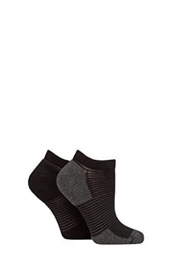 Image of ELLE Ladies Bamboo Sheer Stripe Cushioned Heel and Toe No-Show Socks Pack of 2 Black 4-8
