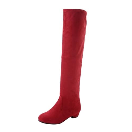 Image of Generisch Cowboy Boots Women's Long Shaft Boots Knee Boots Retro Slip Boots Block Heel Transition Boots Medieval Boots with Heel Ankle Boots Half Height Western Boots Wide Normal, red, 8 UK