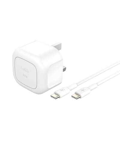 Image of Belkin BoostCharge Compact Wall Charger 30W, Travel-friendly USB-C Power Delivery Fast Charging for Apple iPhone 17, Air, Samsung Galaxy S25, Pixel, iPad, AirPods, Tablet - With Type C Cable - White