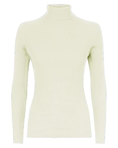 Image of VEARZ® Womens Turtle HIGH Neck Jumper ! Ladies Long Sleeves Polo ROLL Neck Tops Ribbed Stretchy Pull Over Sweater Cream-16-18