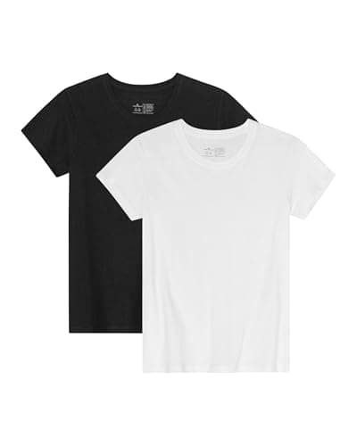 Image of DANISH ENDURANCE Womens T Shirts, Organic Cotton Ladies Tops, Soft Crew Neck T-Shirts for Women, 1 & 2-Pack, Multicolour (1x White, 1x Black), L