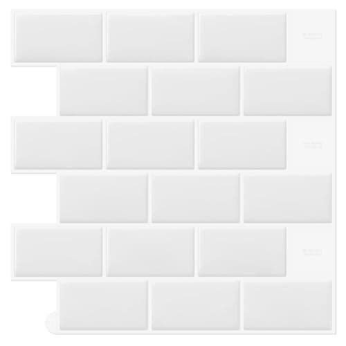 Image of DEWOO White Peel and Stick on Wall Tiles,Self Adhesive Splashback Metro Subway for Kitchen Bathroom, 10-Sheet, (12"x 12")