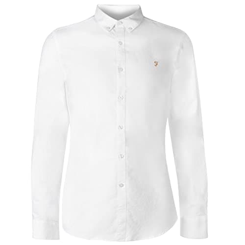 Image of Farah Mens Brewer Slim Fit Cotton Oxford Shirt, White, XS UK