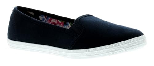 Image of Platino Eleanor Shoes for Women - Slip On Trainers for Women Available in White, Navy & Grey, Comfortable and Breathable Womens Summer Shoes with Elasticated Gusset Navy 4 UK
