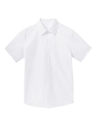 Image of Witwot Boys White Short Sleeve School Shirts Kids Cotton Uniform Shirts Button Down Dress Shirt with Front Pocket for Children 13-14 Years Tag 160
