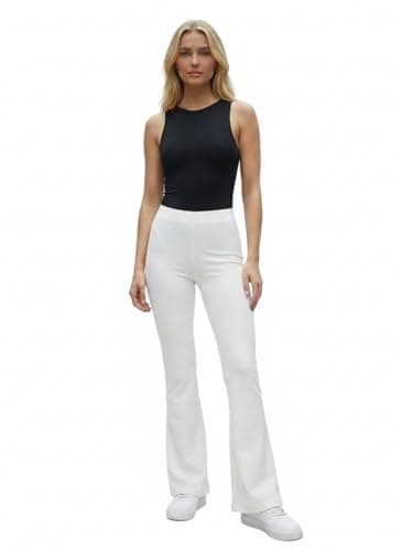 Image of INSAFIANS Women’s Bootcut Trousers Elasticated Waist Formal Casual Wear Pull-On Flared Jersey Stretch Trousers (White 12 Long)