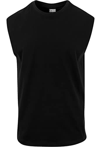 Image of URBAN CLASSICS Men's Sleeveless T-Shirt, Workout Vest with Round Neckline and Rolled Hems, Loose Tank Top, 100% Jersey Cotton, black, XL