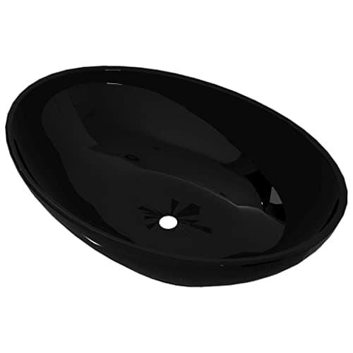 Image of vidaXL Luxury Oval-Shaped Ceramic Wash Basin in High Gloss Black - Stylish Addition for Bathroom, Washroom, Powder Room