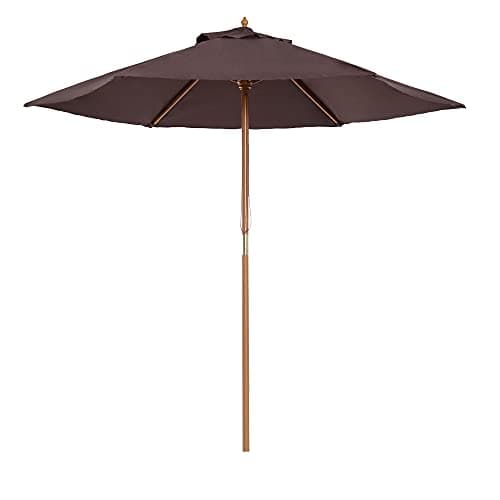 Image of Outsunny 2.5m Wood Garden Parasol Sun Shade Patio Outdoor Wooden Umbrella Canopy Coffee