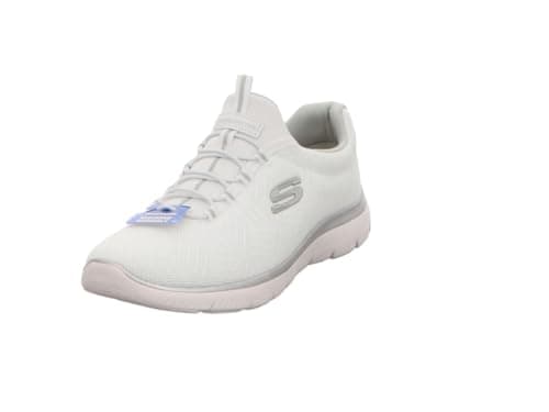 Image of Skechers Womens Summits Artistry Chic Sneaker, White Mesh Silver Gray Trim, 3 UK