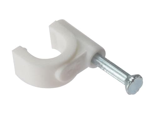 Image of ForgeFix Cable Clips - Round | 9-11mm | White Plastic Clip, Zinc Plated Nail | Box 100