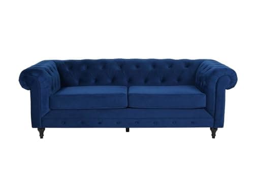 Image of Dante Furniture Chesterfield Sofa in Upholstered Blue Velvet in 2 Seater or 3 Seater Couch. (3 Seater)
