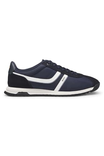 Image of BOSS Mens Zayn Lowp Logo Trainers with Faux Suede Trims Size 10 Dark Blue