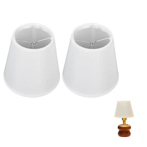 Image of Set of 2 Clip LampShades, Clip On Lamp Shade Small Candle Crystal Chandelier for E14 Bulbs Small LampShade for Table Lamps Mini (White), 9.2x14.2x13cm