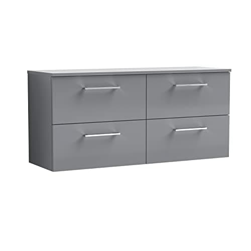 Image of nuie Wall Hung 4 Drawer Vanity Unit & Worktop, 1200mm, Satin Grey