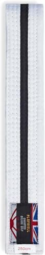 Image of Playwell Martial Arts Cotton White Belt With Coloured Stripes Grading Belt - (Karate, Judo Taekwondo) (White Belt with Black Stripe, 280cm)