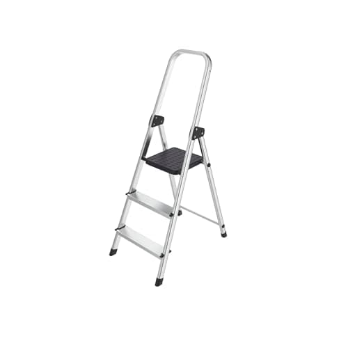 Image of Hyfive Aluminium Step Ladder 3 Step - Non Slip Treads Made from Lightweight Aluminium Heavy Duty Steel, Portable with Anti-Slip Feet - EN131 Approved