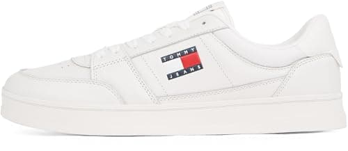 Image of Tommy Jeans Men’s The Greenwich New Leather Cupsole Trainers, White (Ecru), 8
