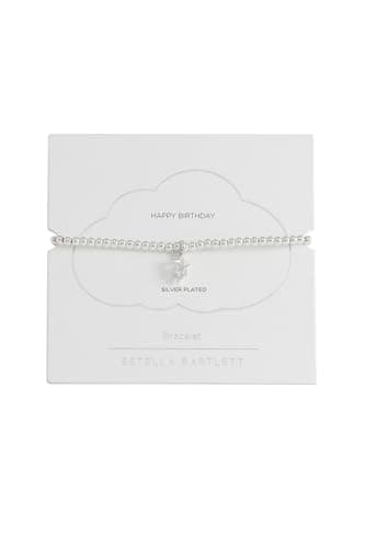 Image of Estella Bartlett 'Happy Birthday' Sienna Stretch Bracelet – Silver Plated Double Star Bead Bracelet for Women – Elastic Dainty Jewellery Gift