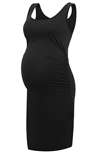 Image of Smallshow Women's Maternity Dress Sleeveless Ruched Pregnancy Clothes Summer,Black,M