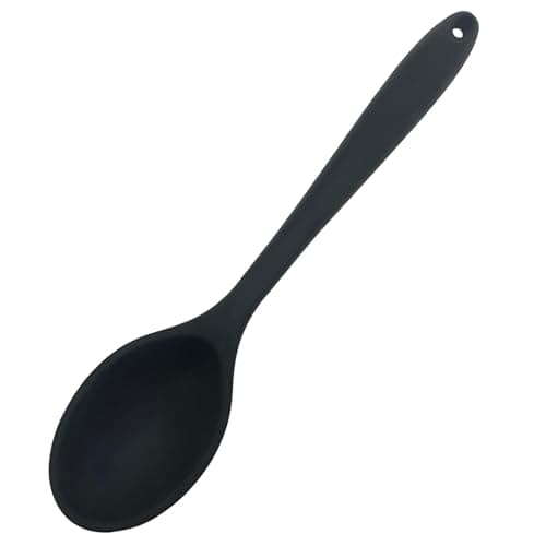 Image of Kibon Silicone Cooking Spoon 27cm (10.63") Heat Resistant - Non Stick Kitchen Utensil for Baking, Stirring & Mixing | Dishwasher Safe, 1-Pack Black