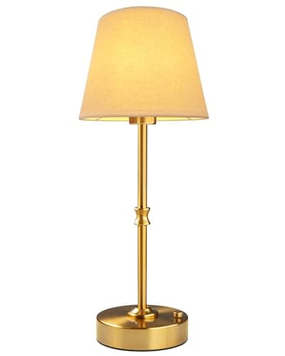 Image of EppieBasic Rechargeable Table Lamp Cordless: Fast Charging & Long Lasting - 2700K Warm Light Vintage Gold Lamps for Living Room Bedroom - Beige Shade