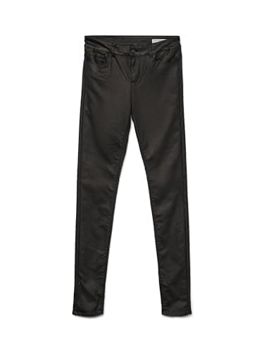 Image of Vero Moda Women's Vmseven Nw S.slim Smooth Coated Pants Slim, Black (Black Detail:coated), 6 L34 Manufacturer Size XS L34 UK