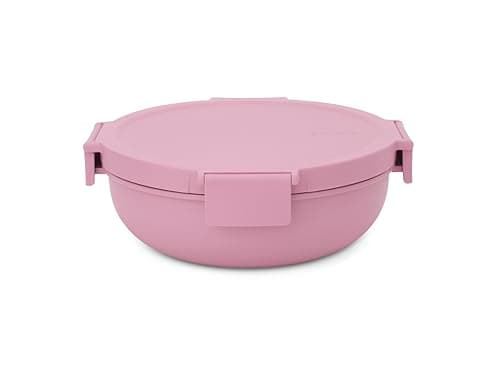 Image of Brabantia Make & Take Salad Bowl 1.3L, Removable Tray for Toppings & Dressing, Airtight Closure, Leakproof Travel Container, Secure Click Closing, Dishwasher & Microwave Safe Salad Mixer, Lilac Pink