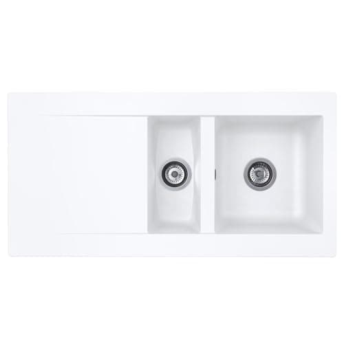 Image of Liquida EW15WH 1.5 Bowl Composite Reversible Inset White Kitchen Sink with Waste