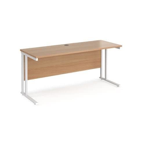 Image of Office Monster Cooper straight desk 1600mm x 600mm - white cantilever leg frame, beech top