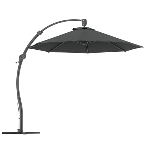 Image of Outsunny 3(m) Garden Cantilever Parasol, Round Overhanging Umbrella with Crank Handle, Cross Base, Aluminium Frame and 360° Rotation, Banana Patio Umbrella for Outdoor Sun Shade, Grey