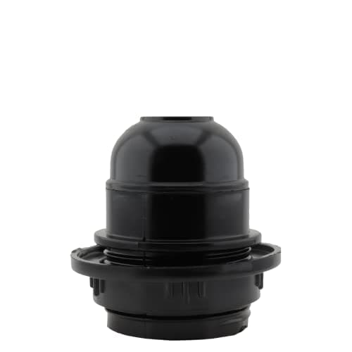 Image of Art Deco Emporium Single E27 Lampholder in Black Bakelite with Shade Ring and 10mm Threaded Entry for Table Light Fittings, Black Ceiling Light Fitting or Pendant Light Fitting