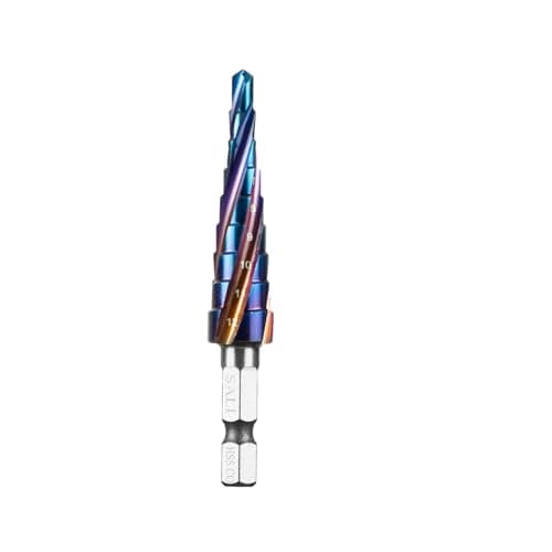 Image of SALI M35 HSS Step Drill Bit 4-12 mm Four Spiral Flute Cobalt Step Drill 1/4" Hex Shank Quick Change Design High Speed Steel Step Drill Bit for Metal, Stainless Steel, Aluminum, Wood, Plastic