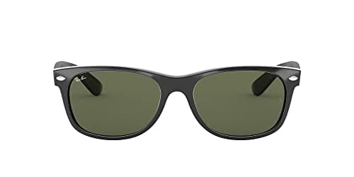 Image of Ray-Ban Unisex New Wayfarer Classic Sunglasses, Black With Green Classic G-15 Lens, 52 mm UK