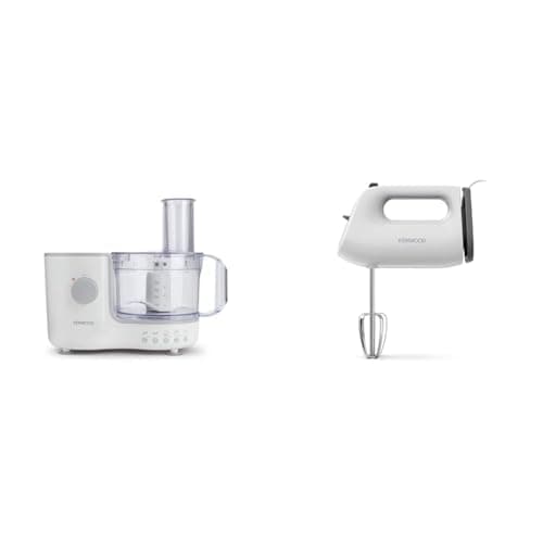 Image of Kenwood Compact Food Processor, 1.4L Bowl, Blender, Emulsifying, Chopping Blade, Shredder Disc 400W, FP120, White & QuickMix Lite, Lightweight Hand Mixer Twin Beaters with Slow Speed Start