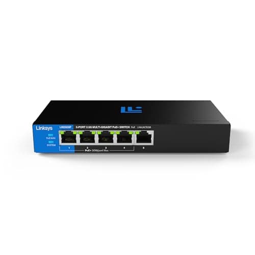 Image of Linksys 5-Port, 2.5G Multi-Gig Unmanaged PoE+ Switch | Energy-Efficient Ethernet | Full-Duplex Flow Control | Ideal for Small and Home Office | Fanless Design and Metal Casing | 60 W PoE Budget