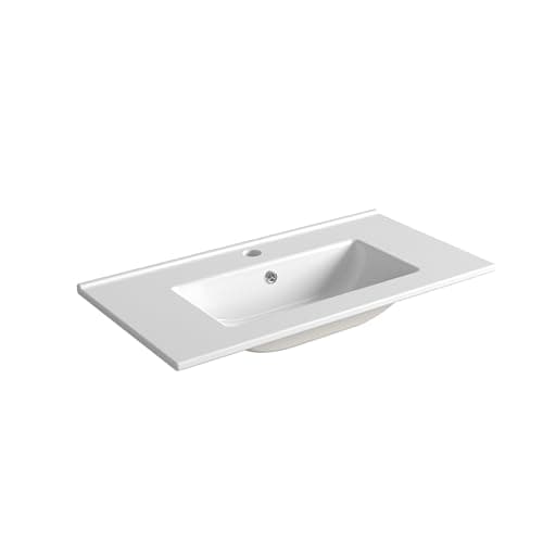 Image of Durovin Bathrooms Luxurious Ceramic Semi Recessed Bathroom Basin Sink- Bathroom Vessel Sink - One Tap Hole with Overflow (700 x 365mm)