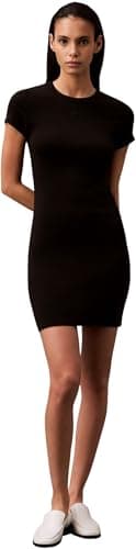 Image of Calvin Klein Women’s Mini T-Shirt Dress with Round Neck, Black (Black), M