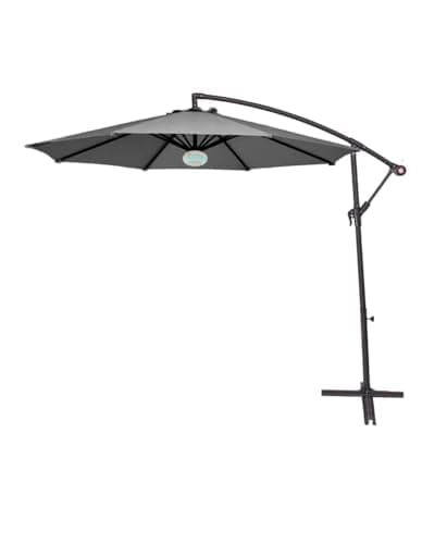 Image of 3m Grey Outdoor Cantilever Banana Garden Parasol with Bluetooth Speaker and LED Lights – Contemporary Designer Parasol